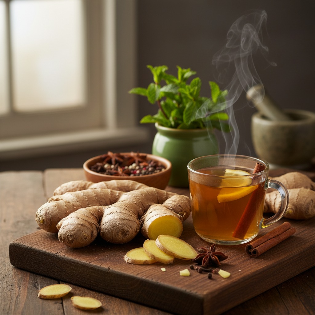 Raiz de gengibre e chá preparado para acelerar o metabolismo de forma natural