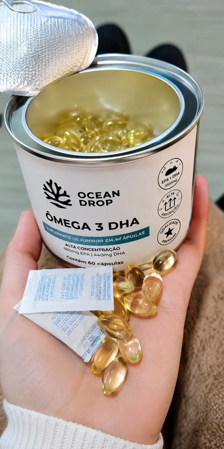 Foto real do Ocean Drop DHA Ômega 3 Vegano tirada das avaliações da Amazon