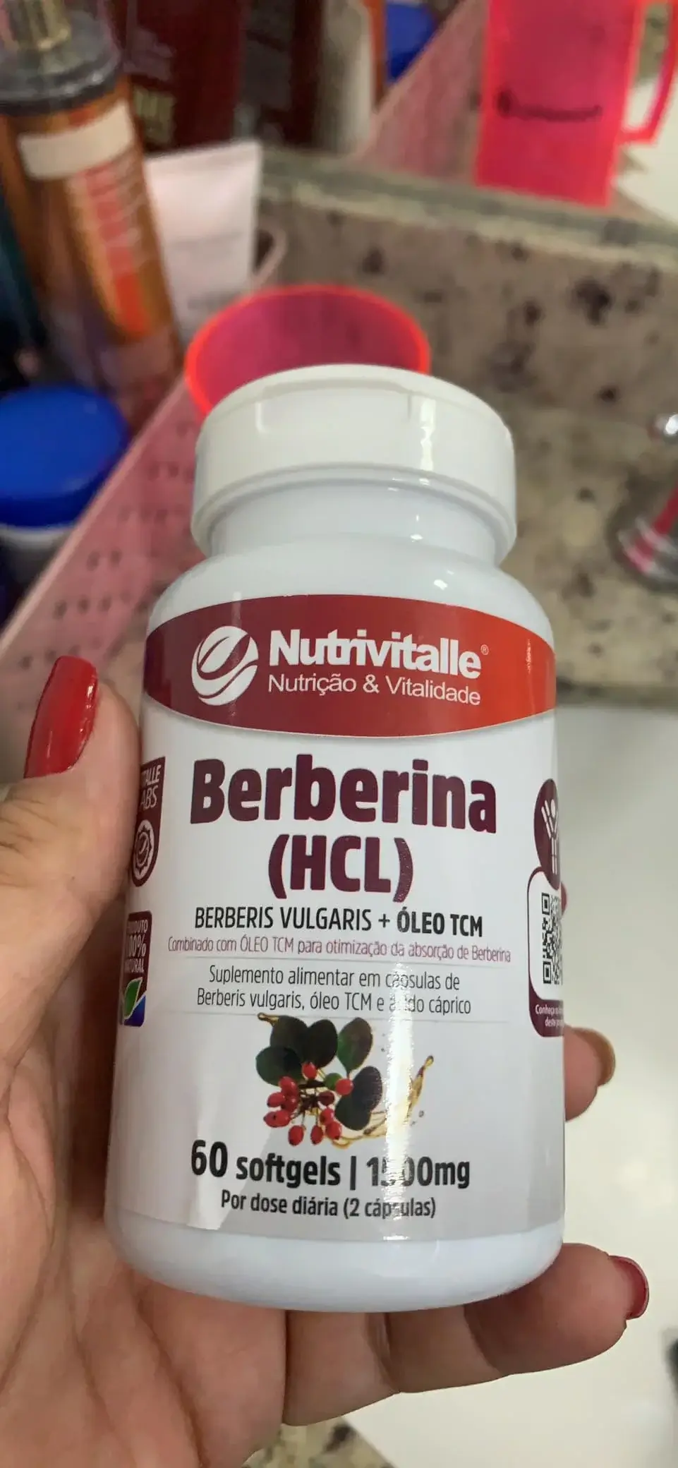 Foto real da Nutrivitalle Berberina HCL + Óleo TCM 60 cápsulas