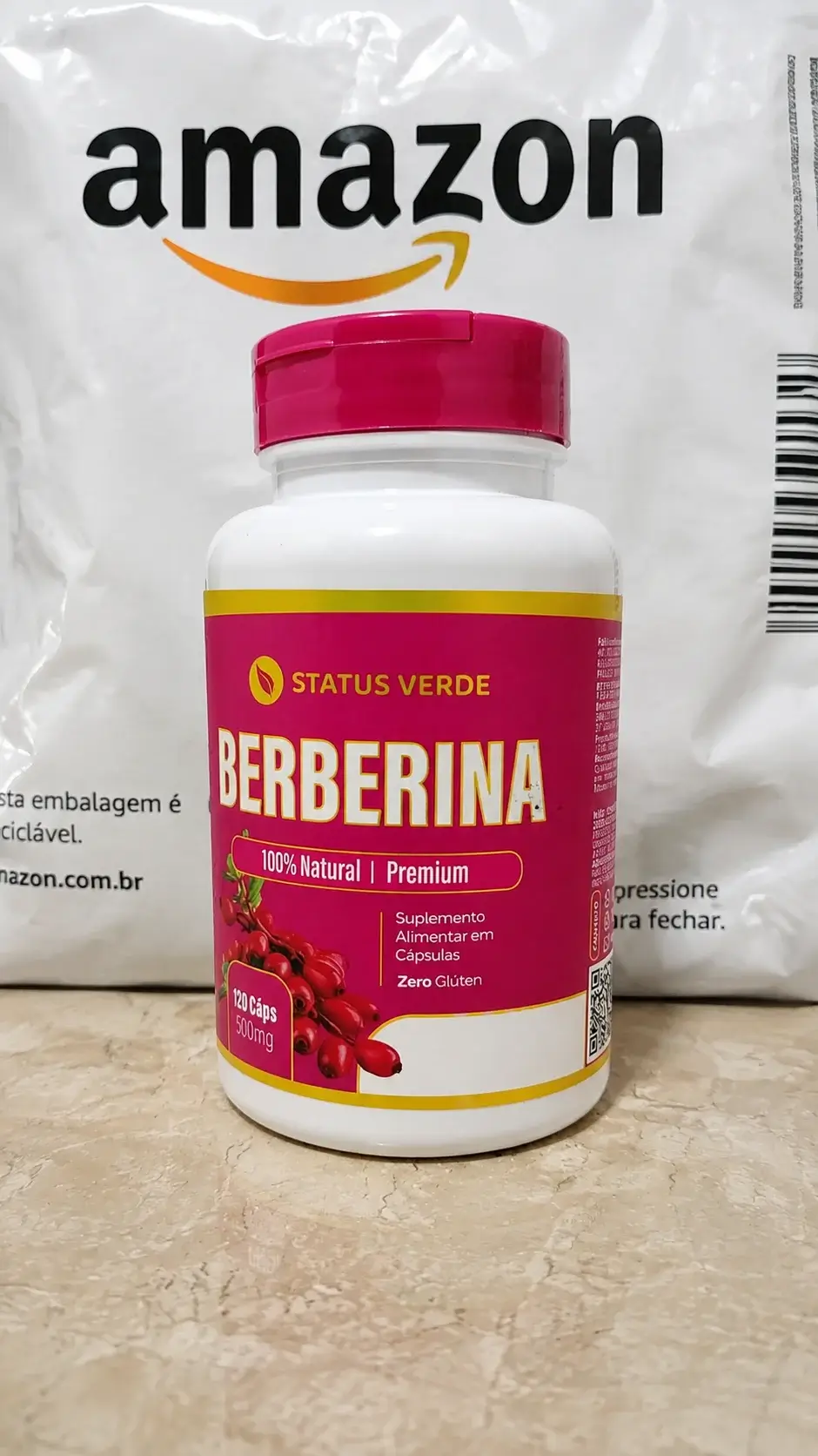 Foto real da Berberina Premium Pura 500mg 120 cápsulas