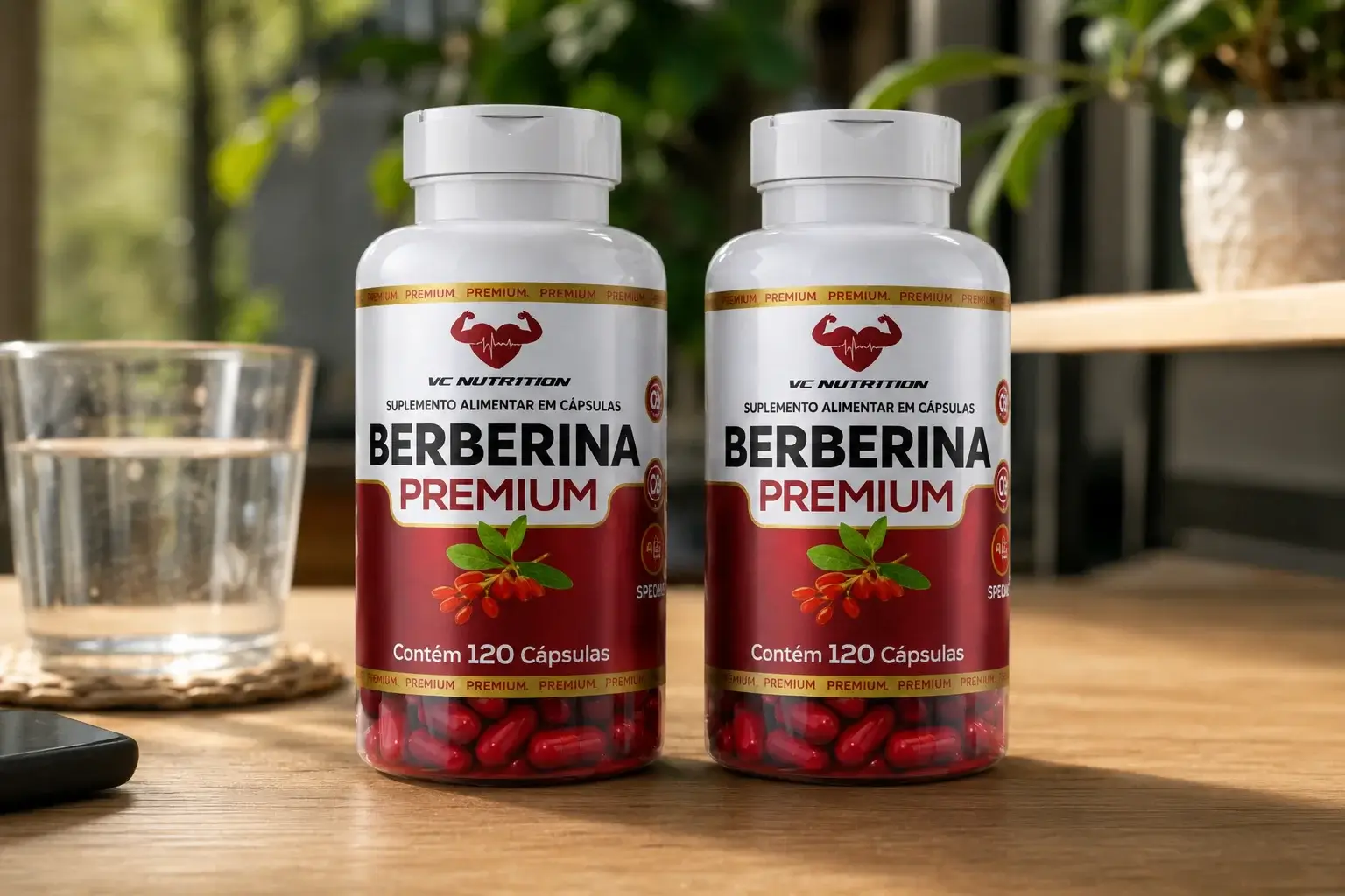 Foto real do Kit VitaGenus Berberina com TCM 500mg 60 cápsulas